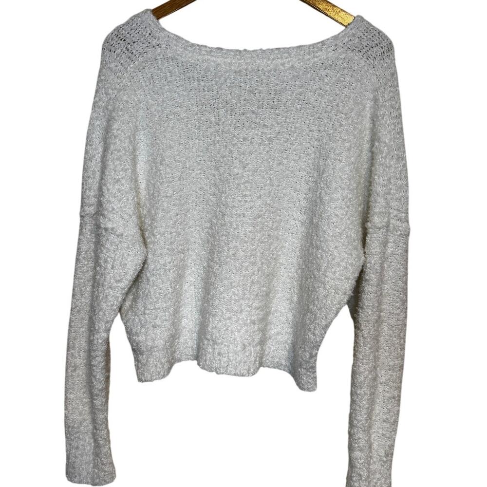 Free People Reverie V-Neck Sweater Vanilla White Shaggy Nubby Crop Knit M - Picture 4 of 4
